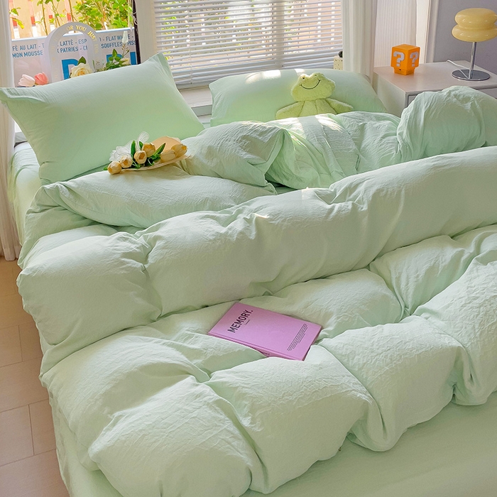 91家纺网 家纺一手货源 找家纺 森璐家纺 2024新款1ins风水洗棉四件套纯色四件套混搭素色四件套（二） 藻绿色