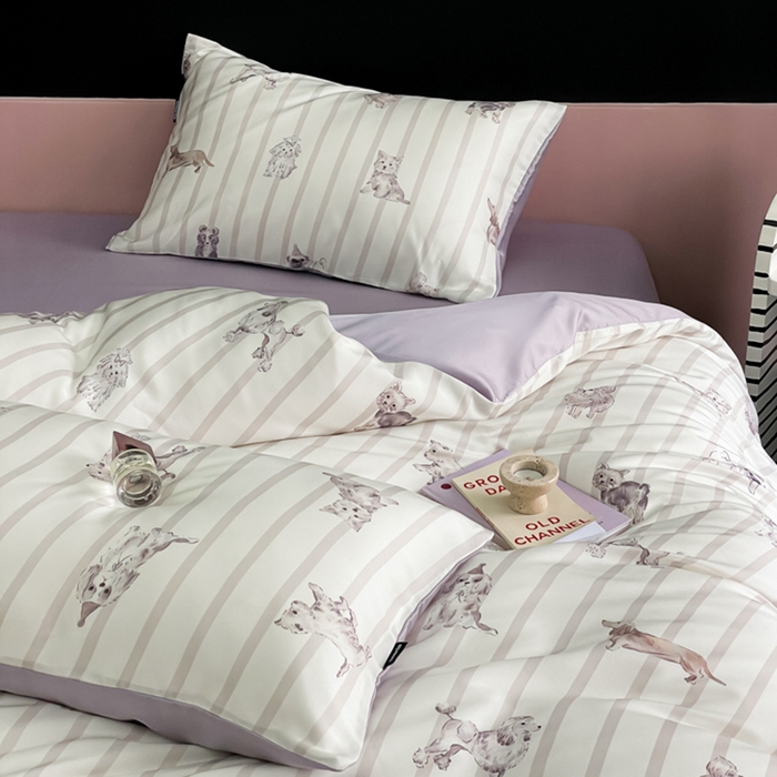 91家纺网 家纺一手货源 找家纺 圆岛家纺2024新款60S数码印花四件套 犬芽