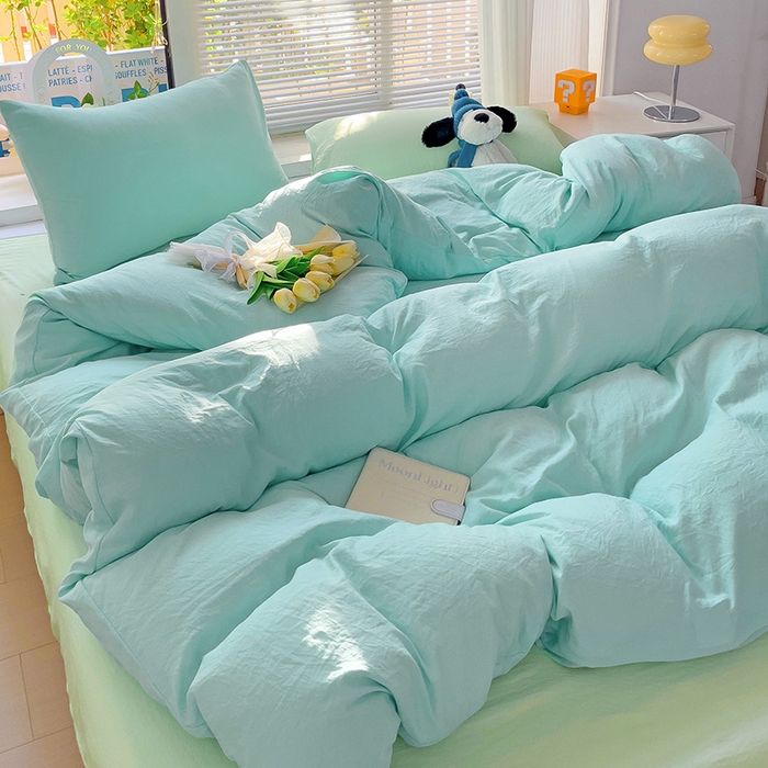 91家纺网 家纺一手货源 找家纺 森璐家纺 2024新款1ins风水洗棉四件套纯色四件套混搭素色四件套（二） 混搭-水绿藻绿