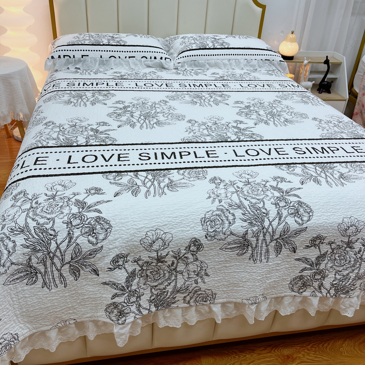 91家纺网 家纺一手货源 找家纺 暖居 2024新款砂洗棉花被套全棉床盖四件套绗缝夹棉纯棉床盖三件套 晨暮间