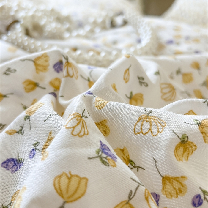 91家纺网 家纺一手货源 找家纺 麒豆豆 2024新款全棉双层纱四件套花间-黄