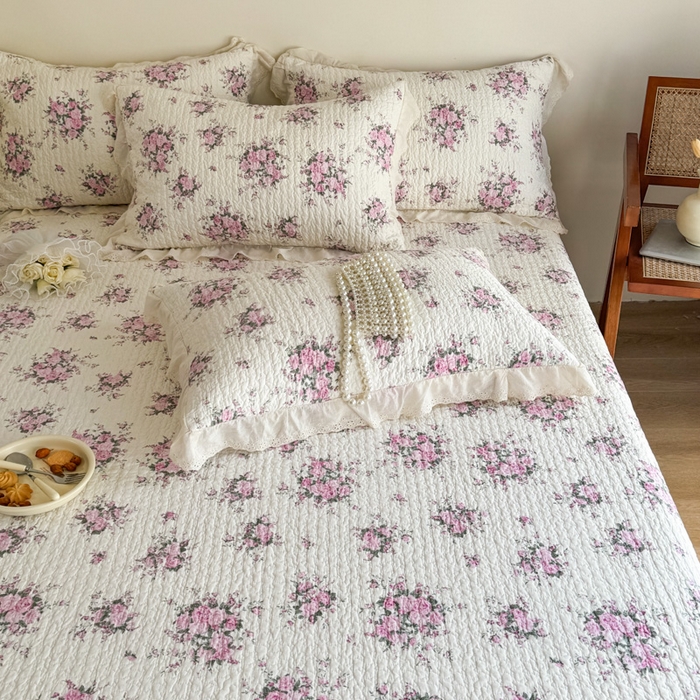 91家纺网 家纺一手货源 找家纺 添越 2024新款纯棉砂洗床盖 微甜-粉