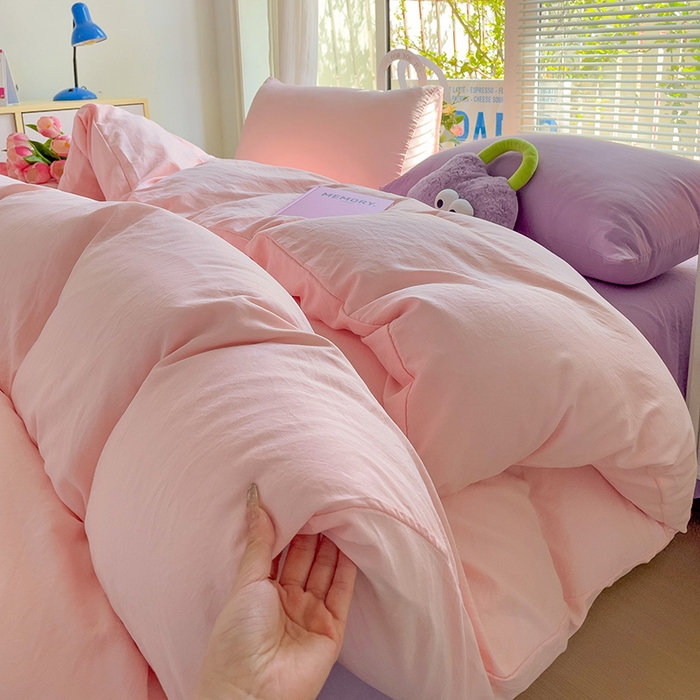 91家纺网 家纺一手货源 找家纺 森璐家纺 2024新款1ins风水洗棉四件套纯色四件套混搭素色四件套（二） 混搭-粉紫