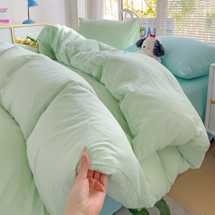 91家纺网 家纺一手货源 找家纺 森璐家纺 2024新款1ins风水洗棉四件套纯色四件套混搭素色四件套（二） 混搭-藻绿水绿