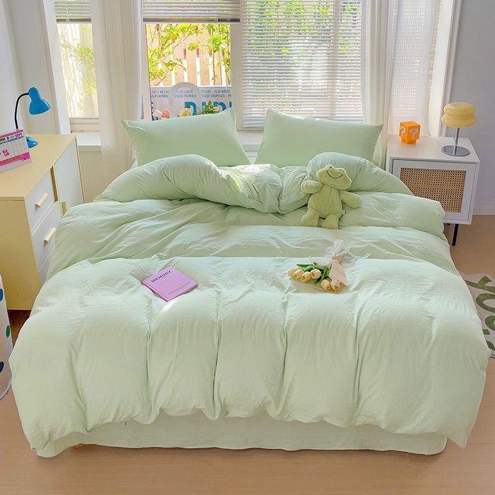 91家纺网 家纺一手货源 找家纺 森璐家纺 2024新款1ins风水洗棉四件套纯色四件套混搭素色四件套（二） 藻绿色