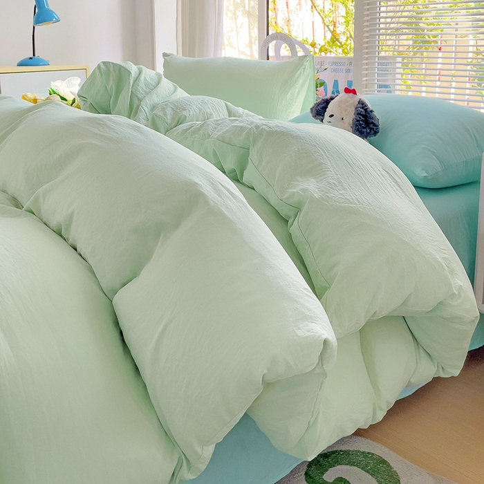 91家纺网 家纺一手货源 找家纺 森璐家纺 2024新款1ins风水洗棉四件套纯色四件套混搭素色四件套（二） 混搭-藻绿水绿