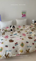 91家纺网 家纺一手货源 找家纺 窝米 2024新款韩国设计师卡通手绘单品被套系列 友趣派对