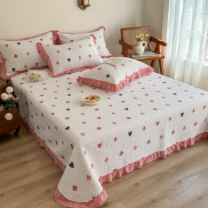 91家纺网 家纺一手货源 找家纺 添越 2024新款纯棉砂洗床盖 扑克卡