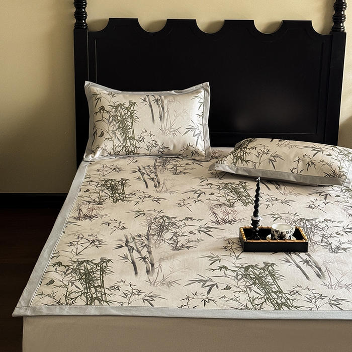 91家纺网 家纺一手货源 找家纺 圆岛家纺 2024新款900D复古手绘系列冰丝凉席 夏竹