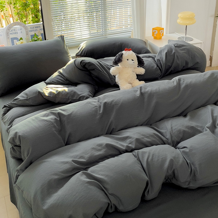 91家纺网 家纺一手货源 找家纺 森璐家纺 2024新款1ins风水洗棉四件套纯色四件套混搭素色四件套（二） 深灰色