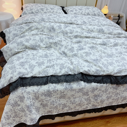 91家纺网 家纺一手货源 找家纺 （总）暖居 2025新款砂洗棉花被套全棉床盖四件套绗缝夹棉纯棉床盖三件套