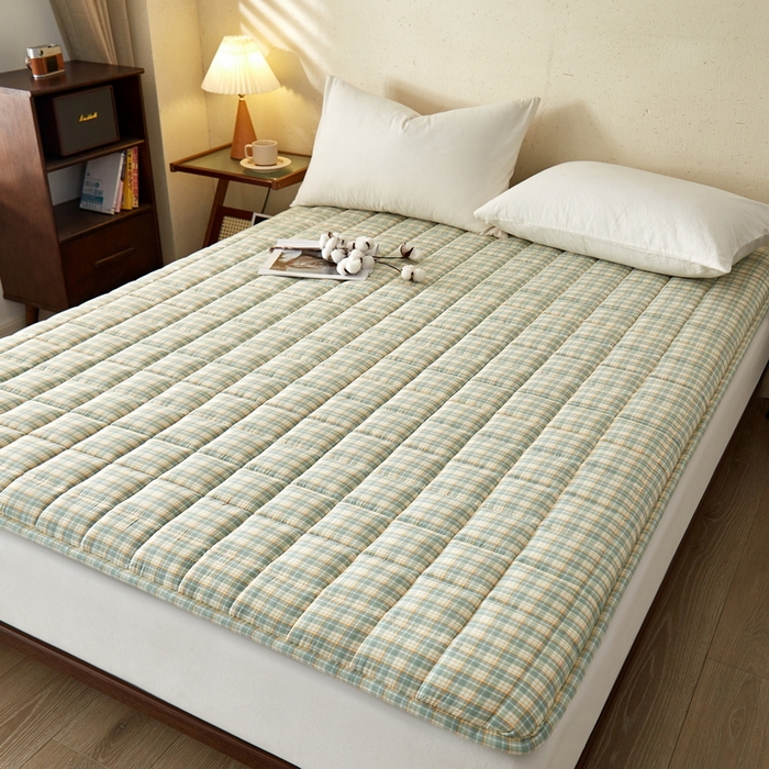 91家纺网 家纺一手货源 找家纺 祁恋婷家居 2024新款全棉水洗棉棉花床褥床垫【床垫遮盖物】系列-成人款 绿小格