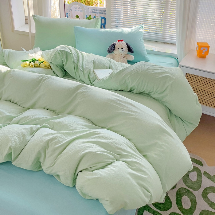 91家纺网 家纺一手货源 找家纺 森璐家纺 2024新款1ins风水洗棉四件套纯色四件套混搭素色四件套（二） 混搭-藻绿水绿