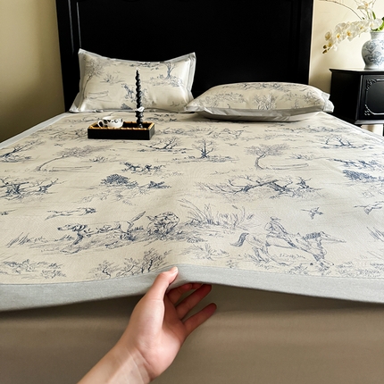 圆岛家纺 2024新款900D复古手绘系列冰丝凉席 马丁-蓝