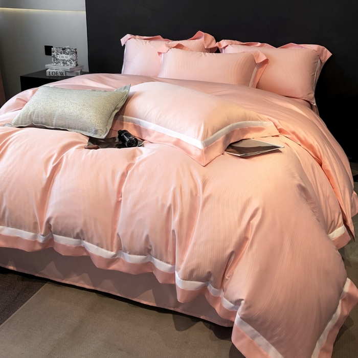 91家纺网 家纺一手货源 找家纺 遇见家居生活馆 2024新款贡缎压花水洗真丝四件套 秋水-粉色