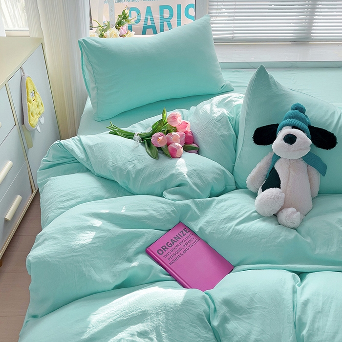 91家纺网 家纺一手货源 找家纺 森璐家纺 2024新款1ins风水洗棉四件套纯色四件套混搭素色四件套（二） 水绿色