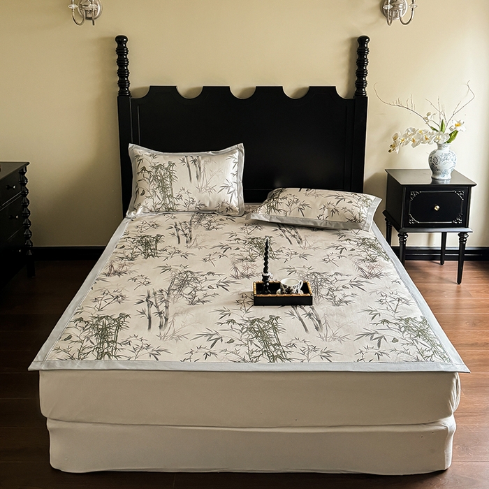 91家纺网 家纺一手货源 找家纺 圆岛家纺 2024新款900D复古手绘系列冰丝凉席 夏竹