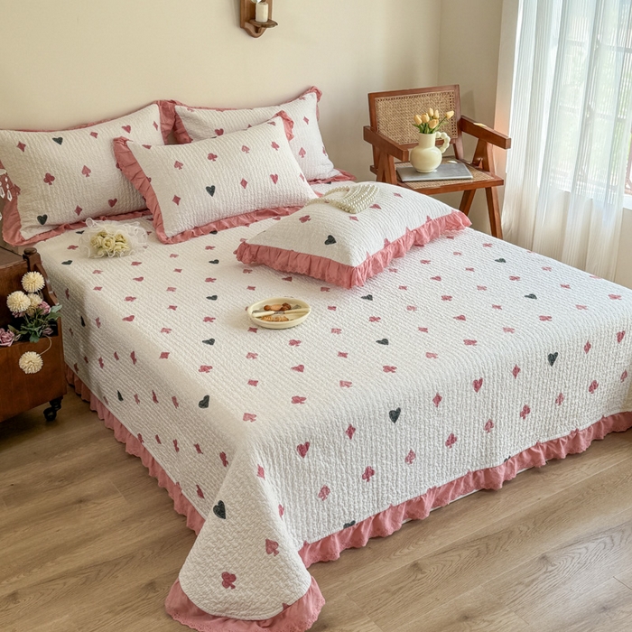 91家纺网 家纺一手货源 找家纺 添越 2024新款纯棉砂洗床盖 扑克卡