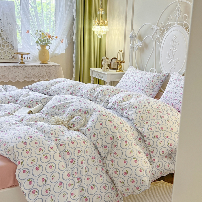 91家纺网 家纺一手货源 找家纺 麒豆豆 2024新款全棉双层纱四件套花千朵