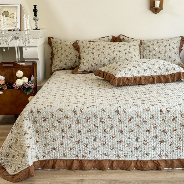 91家纺网 家纺一手货源 找家纺 添越 2024新款纯棉砂洗床盖 摩卡