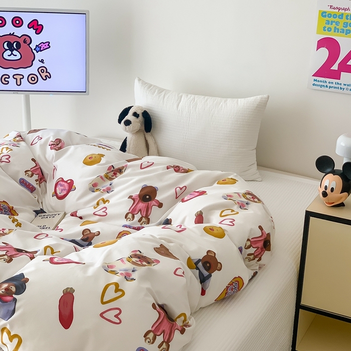 91家纺网 家纺一手货源 找家纺 窝米 2024新款韩国设计师卡通手绘单品被套系列 妙可乐园