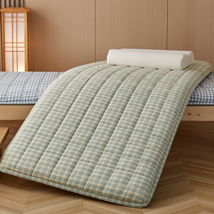 91家纺网 家纺一手货源 找家纺 祁恋婷家居 2024新款全棉水洗棉棉花床褥床垫【床垫遮盖物】系列-学生款 绿小格