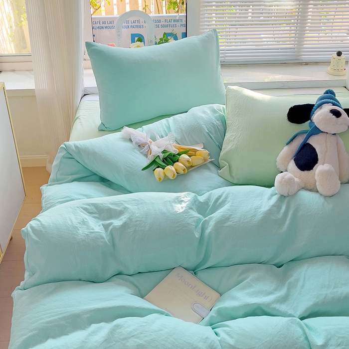 91家纺网 家纺一手货源 找家纺 森璐家纺 2024新款1ins风水洗棉四件套纯色四件套混搭素色四件套（二） 混搭-水绿藻绿