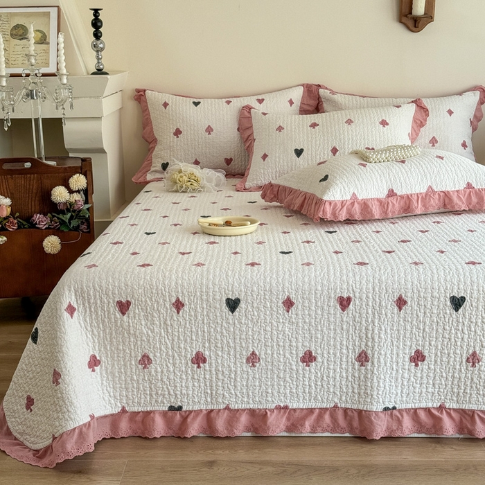 91家纺网 家纺一手货源 找家纺 添越 2024新款纯棉砂洗床盖 扑克卡