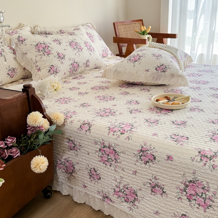91家纺网 家纺一手货源 找家纺 添越 2024新款纯棉砂洗床盖 微甜-粉