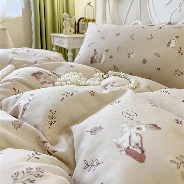 91家纺网 家纺一手货源 找家纺 麒豆豆 2024新款全棉双层纱四件套背包兔