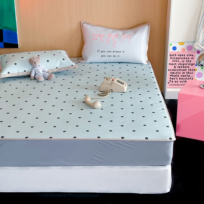 91家纺网 家纺一手货源 找家纺 昔可家纺 2024床笠款冰藤席波点大版枕套系列 蓝波点