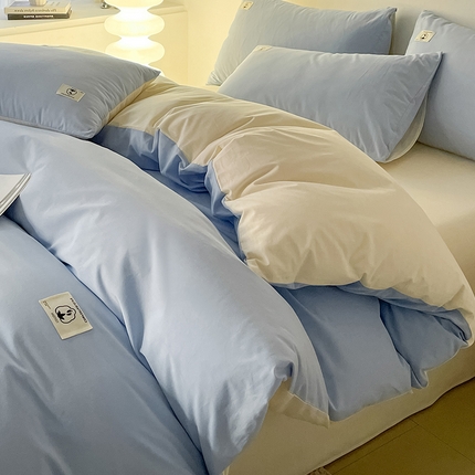 91家纺网 家纺一手货源 找家纺 小懒猪 2024新品全棉纯棉水洗棉四件套 雾蓝白