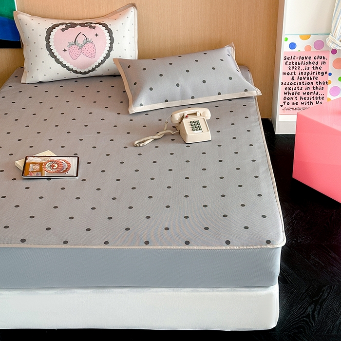 91家纺网 家纺一手货源 找家纺 昔可家纺 2024床笠款冰藤席波点大版枕套系列 灰波点