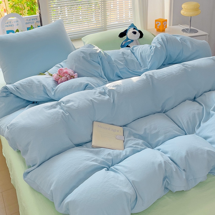 91家纺网 家纺一手货源 找家纺 森璐家纺 2024新款1ins风水洗棉四件套纯色四件套混搭素色四件套（二） 混搭-浅蓝藻绿