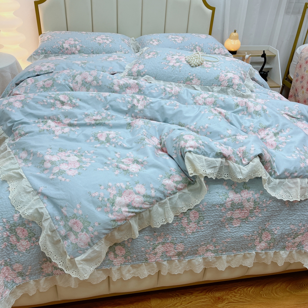 91家纺网 家纺一手货源 找家纺 暖居 2024新款砂洗棉花被套全棉床盖四件套绗缝夹棉纯棉床盖三件套 苏里南