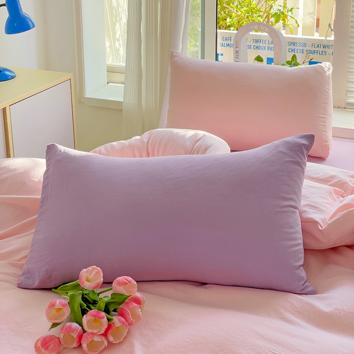 91家纺网 家纺一手货源 找家纺 森璐家纺 2024新款1ins风水洗棉四件套纯色四件套混搭素色四件套（二） 混搭-粉紫