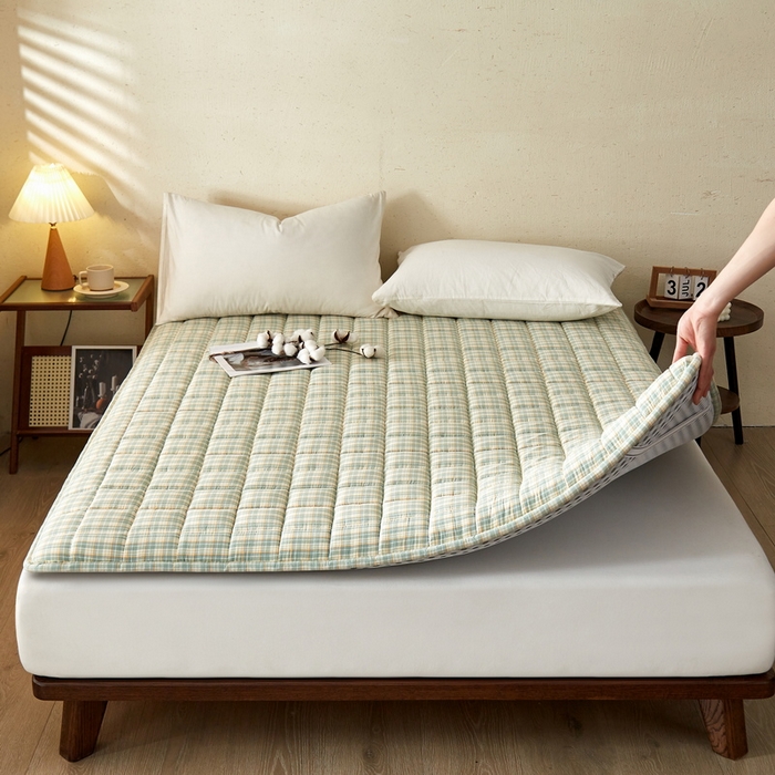 91家纺网 家纺一手货源 找家纺 祁恋婷家居 2024新款全棉水洗棉棉花床褥床垫【床垫遮盖物】系列-成人款 绿小格