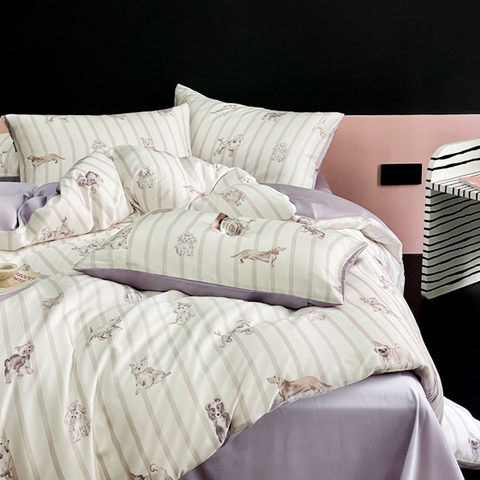 91家纺网 家纺一手货源 找家纺 圆岛家纺2024新款60S数码印花四件套 犬芽