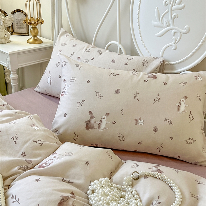 91家纺网 家纺一手货源 找家纺 麒豆豆 2024新款全棉双层纱四件套背包兔