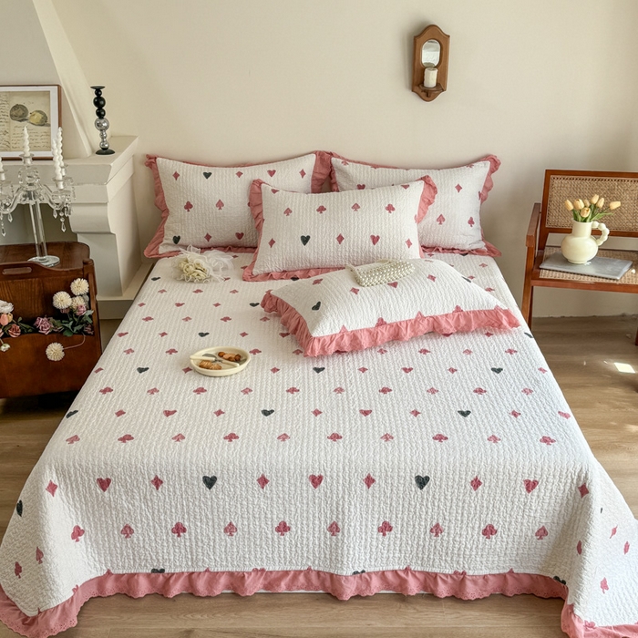 91家纺网 家纺一手货源 找家纺 添越 2024新款纯棉砂洗床盖 扑克卡