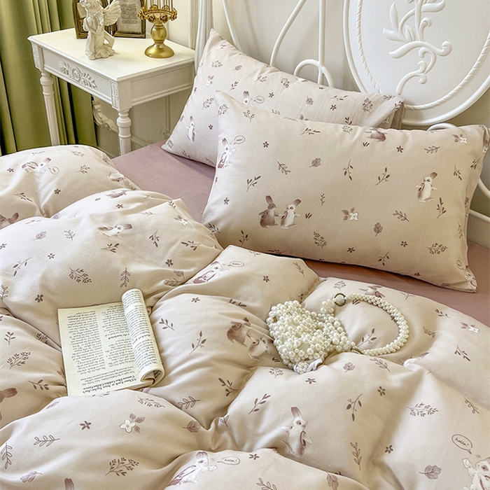 91家纺网 家纺一手货源 找家纺 麒豆豆 2024新款全棉双层纱四件套背包兔