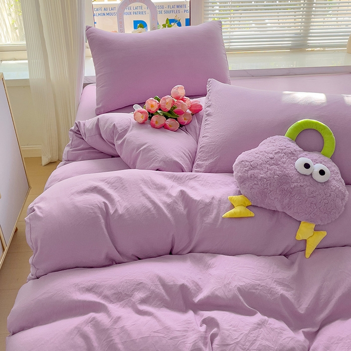 91家纺网 家纺一手货源 找家纺 森璐家纺 2024新款1ins风水洗棉四件套纯色四件套混搭素色四件套（二） 紫色