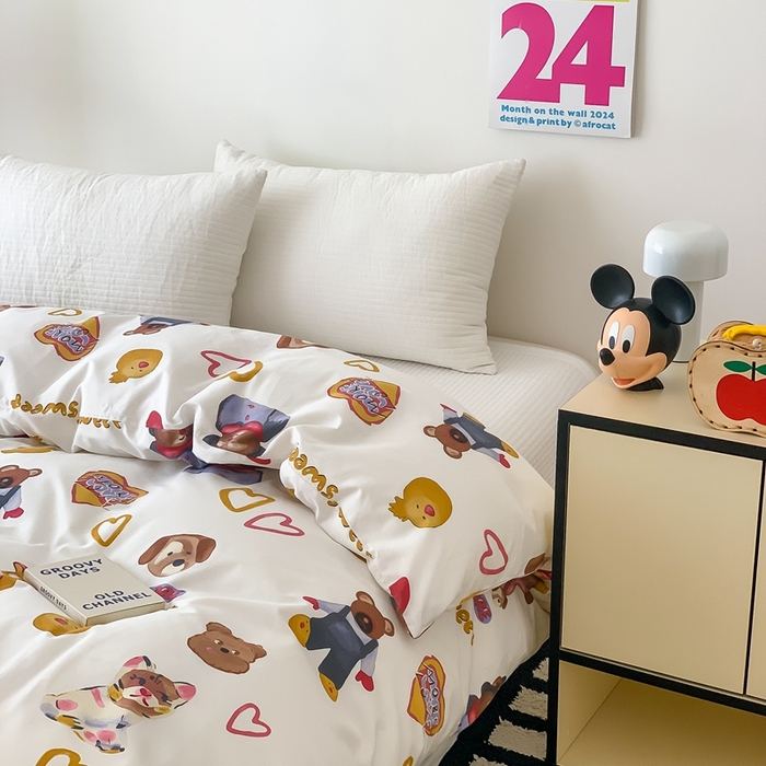 91家纺网 家纺一手货源 找家纺 窝米 2024新款韩国设计师卡通手绘单品被套系列 妙可乐园