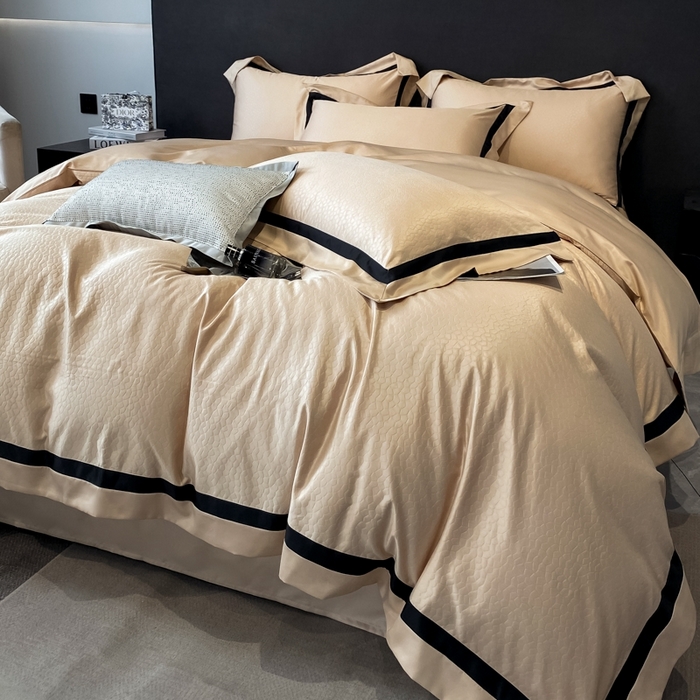 91家纺网 家纺一手货源 找家纺 遇见家居生活馆 2024新款贡缎压花水洗真丝四件套 碧莎-香槟