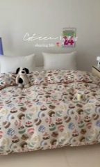 91家纺网 家纺一手货源 找家纺 窝米 2024新款韩国设计师卡通手绘单品被套系列 蛋糕慕斯