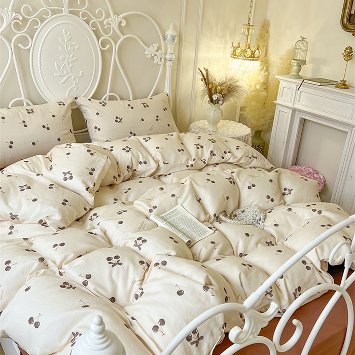 91家纺网 家纺一手货源 找家纺 麒豆豆 2024新款全棉双层纱四件套车厘子