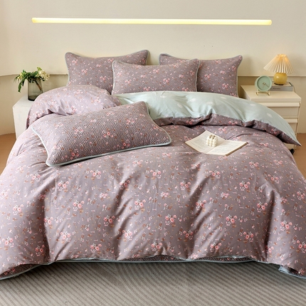 羽爱家纺 2025新款A类双面全棉印花床盖套件 长岛花