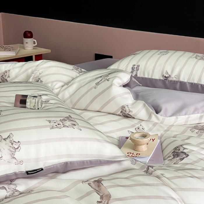 91家纺网 家纺一手货源 找家纺 圆岛家纺2024新款60S数码印花四件套 犬芽