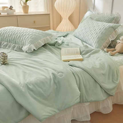 91家纺网 家纺一手货源 找家纺 恋尚 2025新款床笠式床裙乳胶夏被四件套-人鱼公主 人鱼公主-水绿