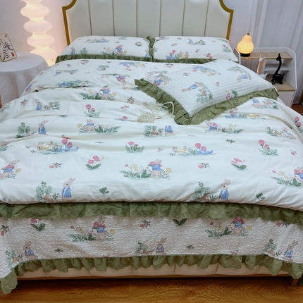 91家纺网 家纺一手货源 找家纺 （总）暖居 2025新款砂洗棉花被套全棉床盖四件套绗缝夹棉纯棉床盖三件套